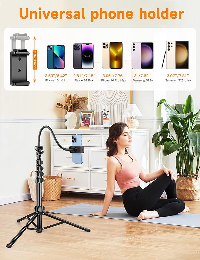 Phone Tripod Stand, 84" Tall Flexible Cellphone Tripod for iPhone with Gooseneck Remote - Image 4