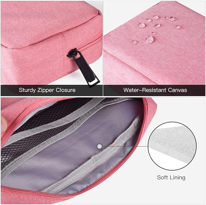 2-PACK Accessories Bag for Women Ladies Travel Organizer, Big+Small Portable Storage Bag Pouch Electronics Accessories Carrying Case Cosmetic Bag for Hard Drive, Mouse, Cable, Adapter, Cellphone, Pink - Image 4