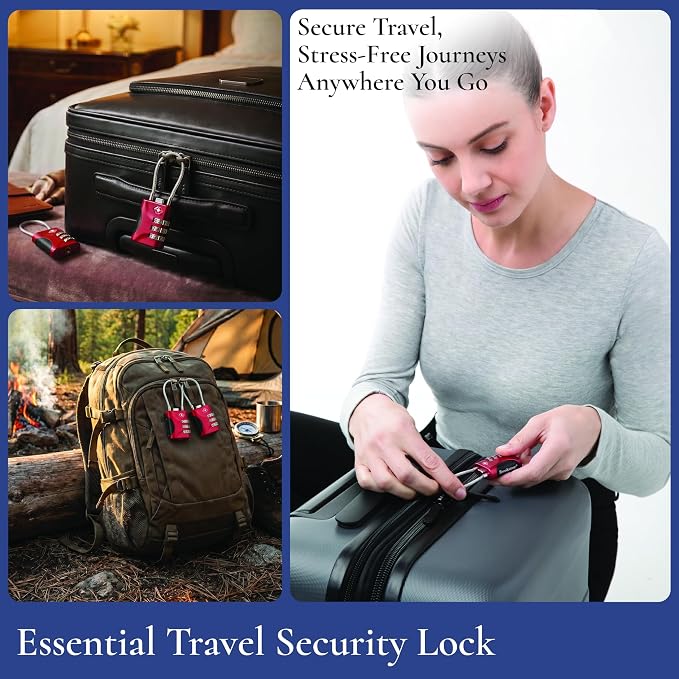 Brookstone Cable Luggage Locks, 2 Pack, TSA Approved, Resettable | 3-Digit Combination Lets You Set Your Own Code, Slim Design Threads Through Zippers or Straps, Great for Bags - Image 5