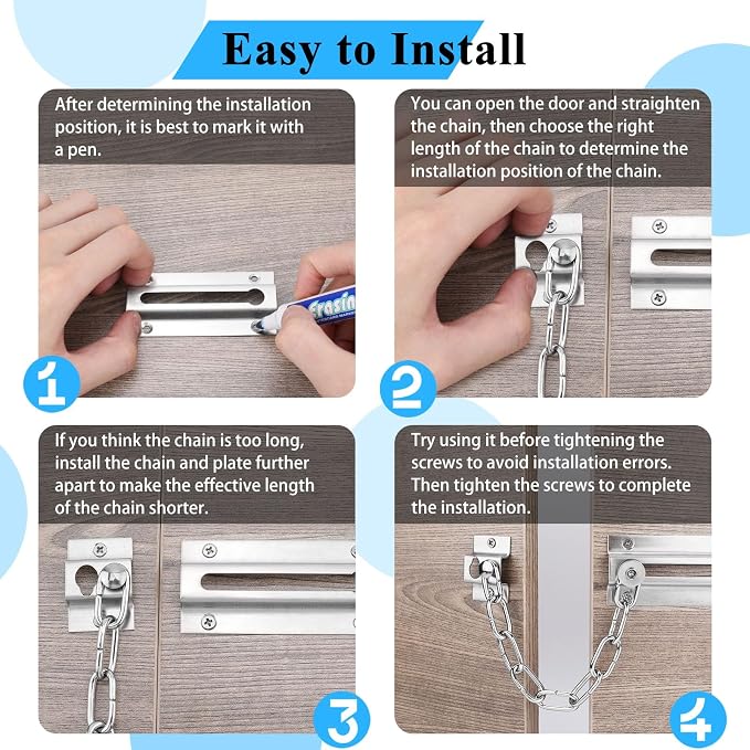 INBOF 2 Pack Door Chain Lock, Stainless Steel Chain Locks for Inside Door, Premium Thickened with 12 Screws - Image 6