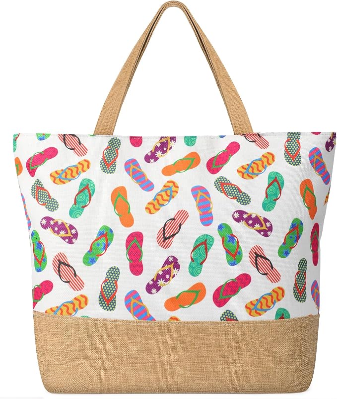 Trifabricy Beach Bags for Women,Waterproof Straw Beach Tote Bag With Zipper | Spacious Storage Capacity, Secure Zipper Closure, Reinforced Carry Handles, Stylish Printed Design For Outdoor Activities by Trifabricy