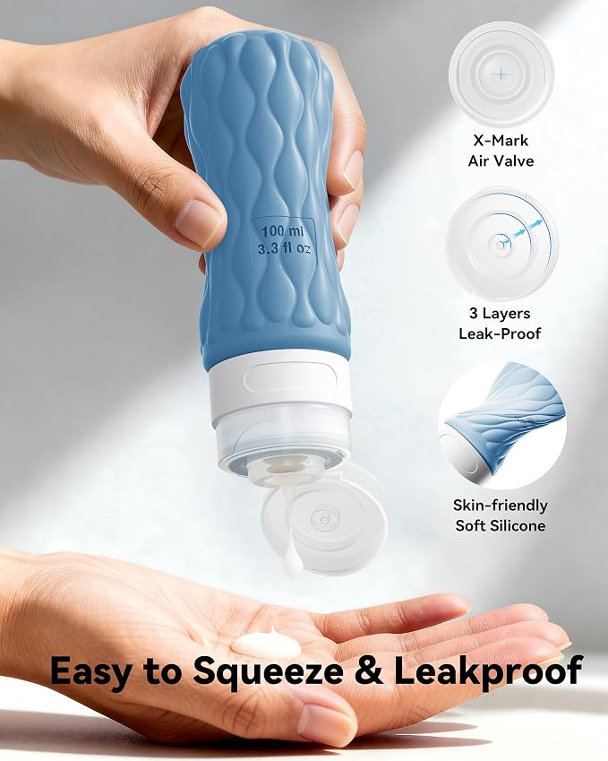 Travel Bottles for Toiletries Silicone Travel Size Containers 3.4oz 1.7oz | Travel Essentials TSA Approved Leakproof Refillable Squeeze Bottles with Labels/Clear Bag for Shampoo, Conditioner, Creams - Image 3