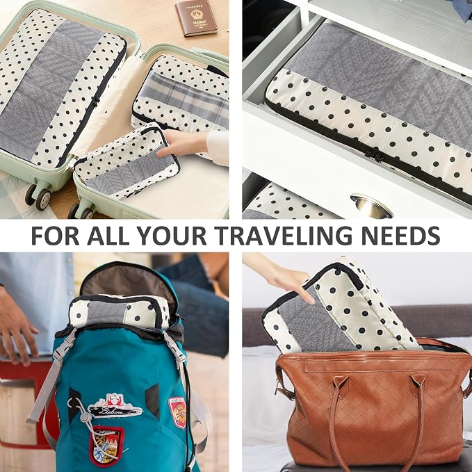 U+U 5 Set Packing Cubes, Travel Organizers with Shoe Bag (Polka Dot) | Ultralight Design & Easy Travel Organization - Image 6