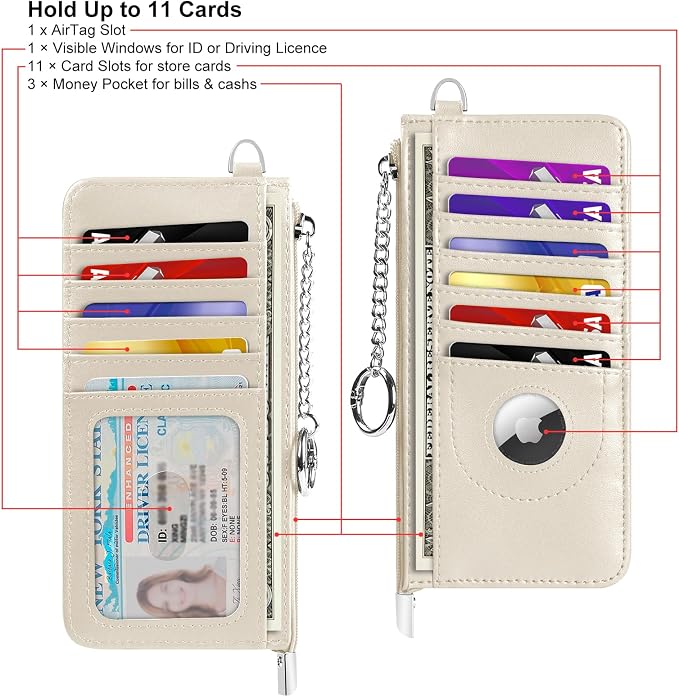 RFID Blocking Slim Credit Card Holder Wallet with Zipper Money Pocket & Keychain, Slim Airtag Wallet for Men Women - Image 7