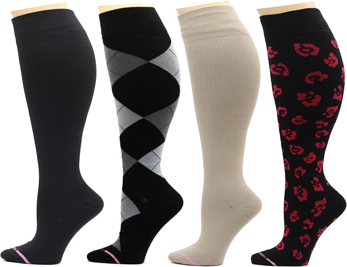 Dr. Motion 4 Pairs Women's Plus Size Wide Calf Compression Knee High Socks Graduated Support by Dr.+Motion