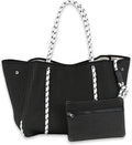 POPUPS Large Neoprene Tote Bag for Women - Everyday Designer Handbag for Travel Work and Beach with Pockets and Zipper Pouch by POPUPSBrand