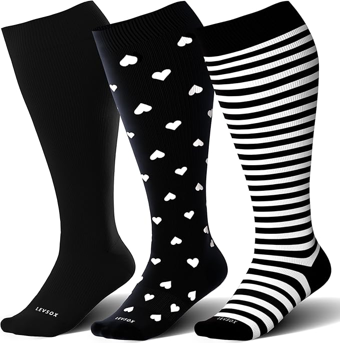 LEVSOX Wide Calf Compression Socks for Women&Men Plus Size 15-20mmHg Knee High Large Support Stockings for Circulation by Levsox