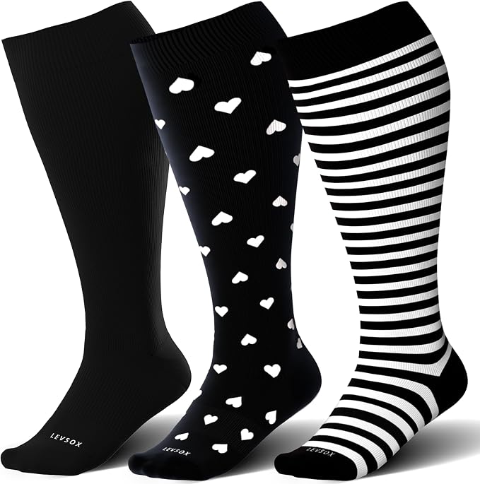 LEVSOX Wide Calf Compression Socks for Women&Men Plus Size 15-20mmHg Knee High Large Support Stockings for Circulation by Levsox