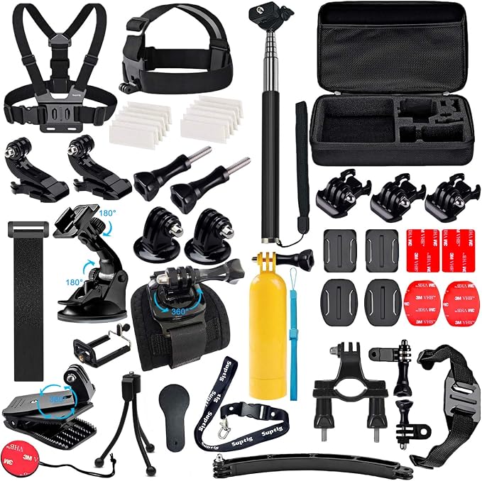 Suptig Accessories Kit Compatible for Gopro Mission Gopro Hero 13/Hero12/11/10/9/8/7/6/5/4/3/2/Session gopro Max2 Gopro Fusion DJI Action 6/5pro/5/4/3, Insta360 X5/X4, AKASO Action Camera Accessories by Suptig