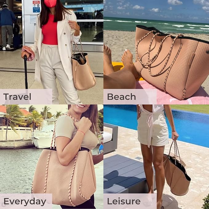 POPUPS Large Neoprene Tote Bag for Women - Everyday Designer Handbag for Travel Work and Beach with Pockets and Zipper Pouch - Image 2