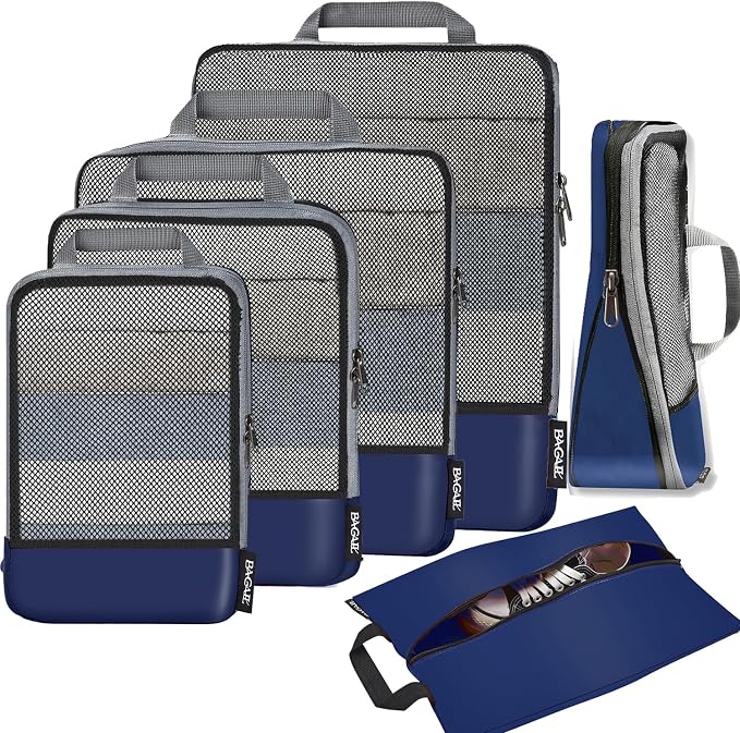BAGAIL 4 Set/6 Set/8 Set Compression Packing Cubes Travel Accessories Expandable Packing Organizers (Half Mesh, 6-Navy) by BAGAIL
