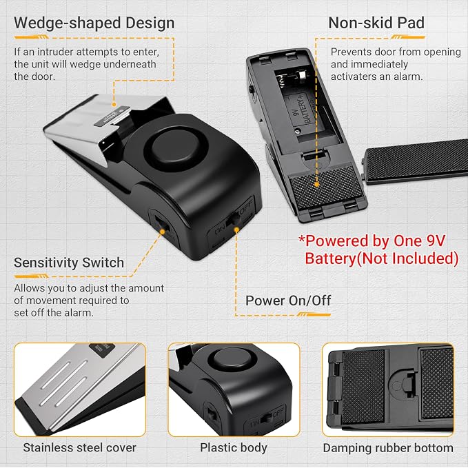 Portable Door Lock and Door Stop Alarm, Hotel Travel Security Set for Home | Hotel Safety Device for Door Security, Portable Lock for Hotel Room, Apartment, College Dorm and Travel - Image 5