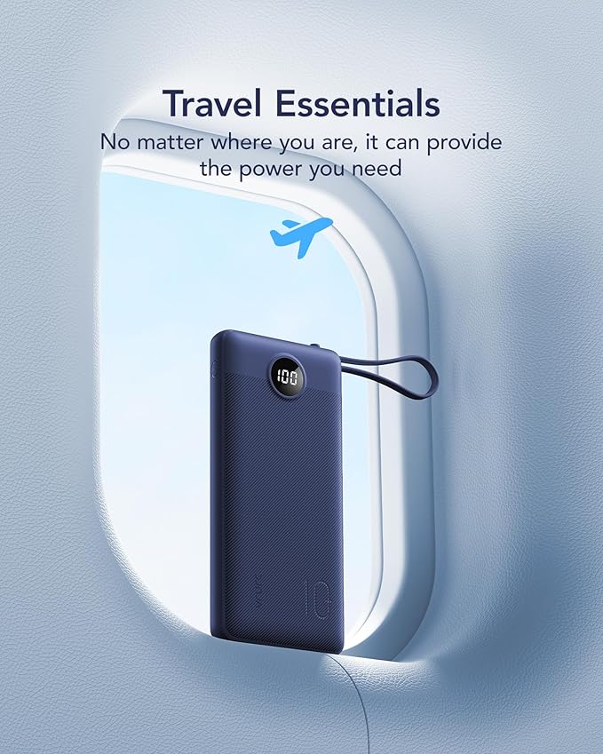 VRURC Portable Charger, Built in 4 Cables & Lanyard Power Bank 10000mAh | Compact USB C Phone Charging Bank 5 Outputs for Multi Devices,Travel Essential for Hiking Camping Business-Navy(1 Pack) - Image 6