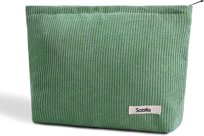 Cosmetic Bags for Women - Corduroy Cosmetic Bag Aesthetic Women Handbags Purses Smile Dots Makeup Organizer Storage Makeup Bag Girls Case Bags (Pure Green) by Gardsell