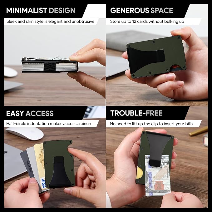 Slim Wallet for Men,RFID Blocking Minimalist Metal Wallet, Money Clip/Cash Holder, Front Pocket Aluminum Credit Card Holder, Ideal Gift for Men,Matte Green - Image 5