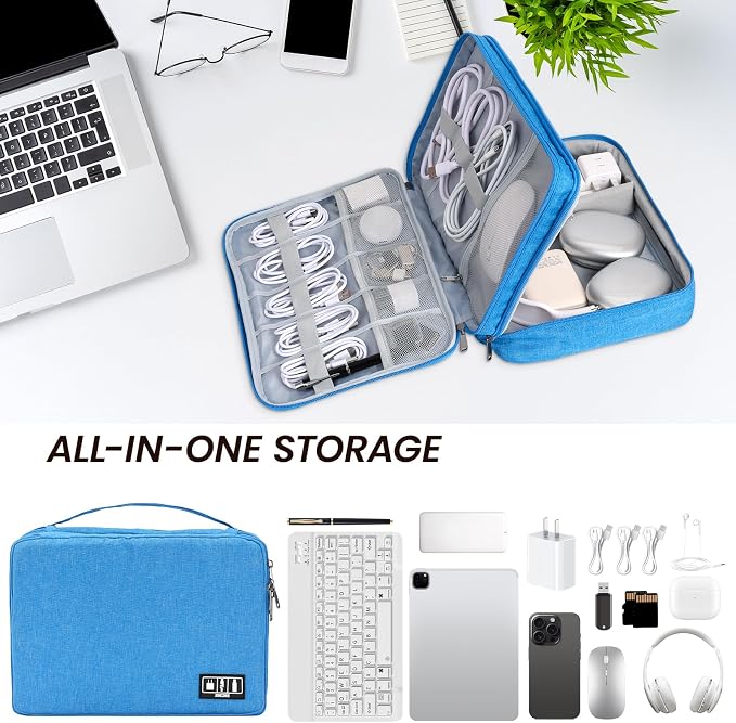 Electronic Organizer Travel Case, Double Layer Cable Organizer Bag | Double-layer design with adjustable dividers, mesh pockets and elastic loops for chargers, cables, power banks and gadgets - Image 6