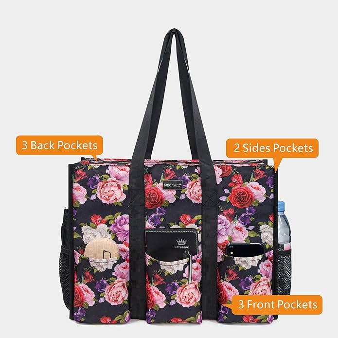 TOPDesign Utility Water Resistant Tote Bag with 13 Pockets, Top Zipper Closure & Thick Bottom Support, for Working Women - Image 3