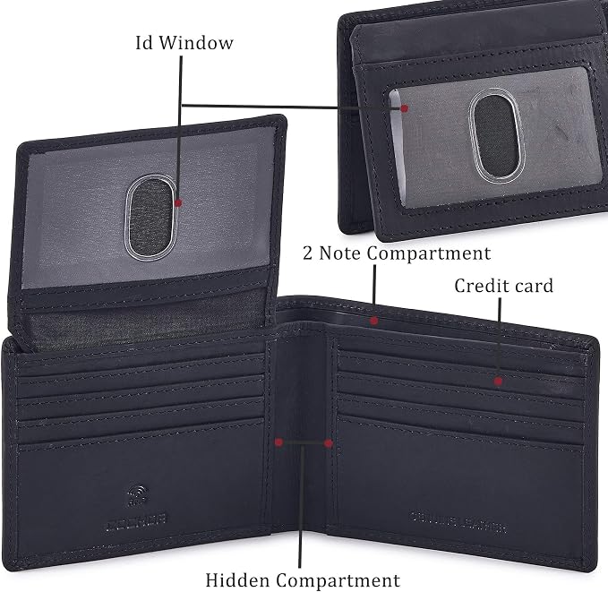 Wallet for Men Slim RFID Blocking Leather Bifold Minimalist 2 ID Windows Gift Box Carteras Para Hombres (CRAZY HORSE, BLACK) - Image 4