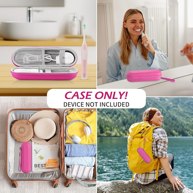 Toothbrush Travel Case for Oral B/Oral-B Pro 1000 1500 5000 7000 & Philips Sonicare 4100 1100 5300 5100 6100/iO Electric Toothbrush, Hard Protective Storage Bag (Pink case with toothbrush cap) - Image 5