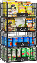 JKsmart 4 Pack XXL Stackable Wire Baskets for Pantry Organizers and Storage | Vegetable and Fruit Basket with Name Plates & Handles, Kitchen Pantry Organizer for Snack Can Fruit Veggies by JKsmart