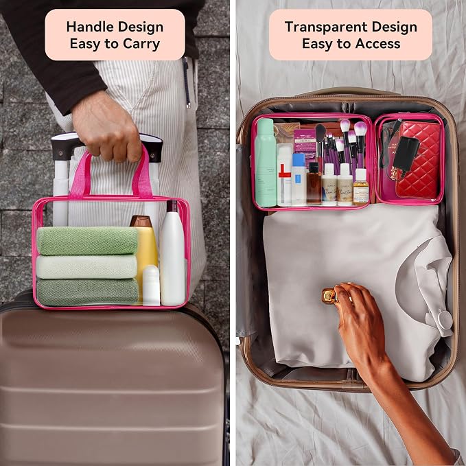 TISRATOK 10 PCS Clear Travel Bags for Toiletries, Clear Makeup Bags（Rose） | 3 Size plastic clear bags with zipper handbag, TSA approved cosmetic pouch for travel, swimsuit,toy storage bags - Image 4