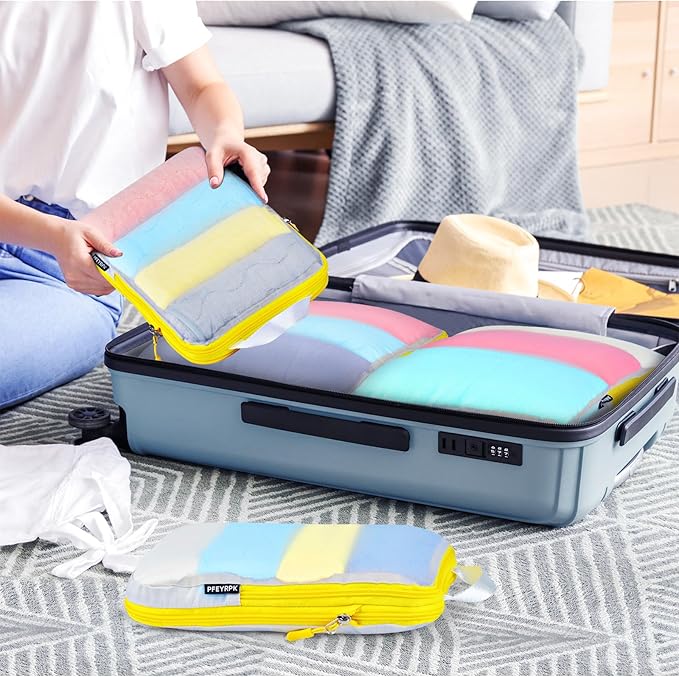 PFEYRPK Lightweight Compression Packing Cubes for Suitcases, Compressible Expandable Travel Packing Organizer with Clear Toiletries and Backpack Bag, Travel Essentials for Carry on Luggage 7 Set - Image 4