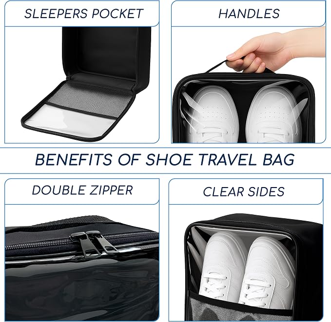 Travel Shoe Bag with Mesh Pocket – Shoe Packing Bags for Travel Women, Moms & Nurses – Water-Resistant Shoe Organizer with Clear Lid for Luggage or Gym - Image 2