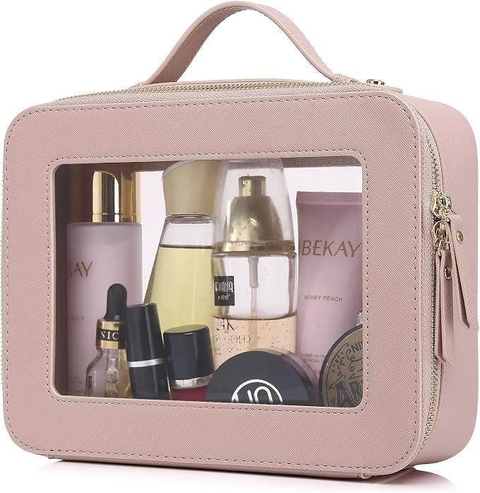 Pinkmik Clear Makeup Bag, (Pink, L) | Mahjong Tiles Bag ,Travel Cosmetics and Toiletries Case, Portable Makeup Organizer,Car Bag with Zipper,Waterproof, by Pinkmik