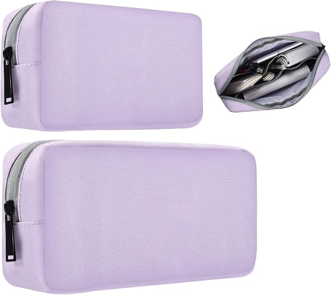 Universal Electronics Accessories Bag Pouch, 2-Pack Portable Soft Carrying Case Bag Wire Cable Organizer for Hard Drive, Power Adapter, Laptop Mouse, Cosmetics Kit, Cell Phone, Small+Big-Purple by imComor
