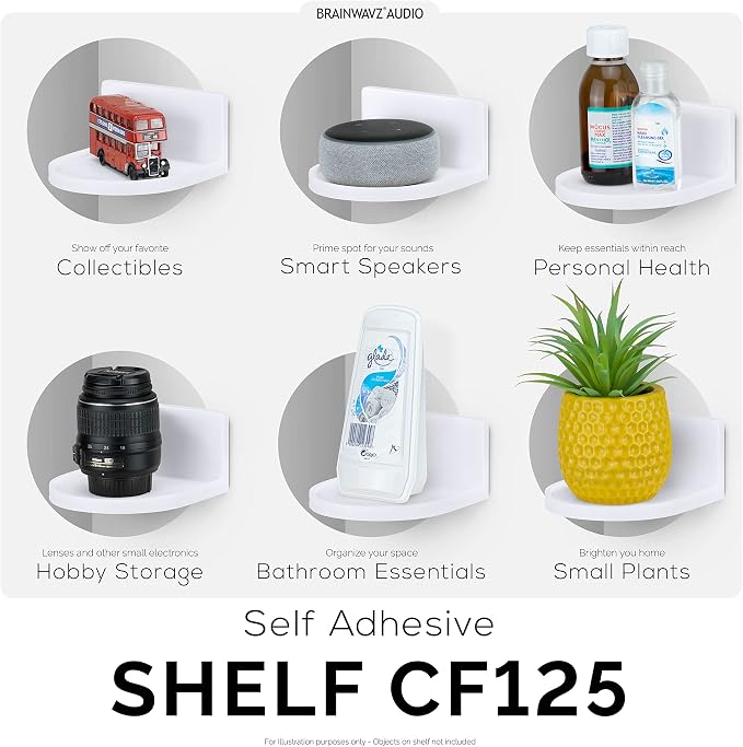 BRAINWAVZ 4.6" Round Baby Monitor Wall Mount Shelf, Adhesive & Easy to Install, Also for Cameras, Speakers, Decor, Toys, Bedroom, WiFi Routers, Kitchen, Cable Box & More, (CF125, White) - Image 6