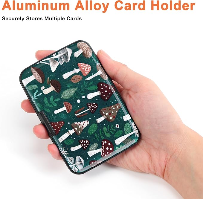 Mayski Credit Card Holder for Women RFID Blocking Wallet, Mushroom | Card Wallets for Women Small Mini Business Metal Accordion Aluminum Alloy Hard Case for Men - Image 3