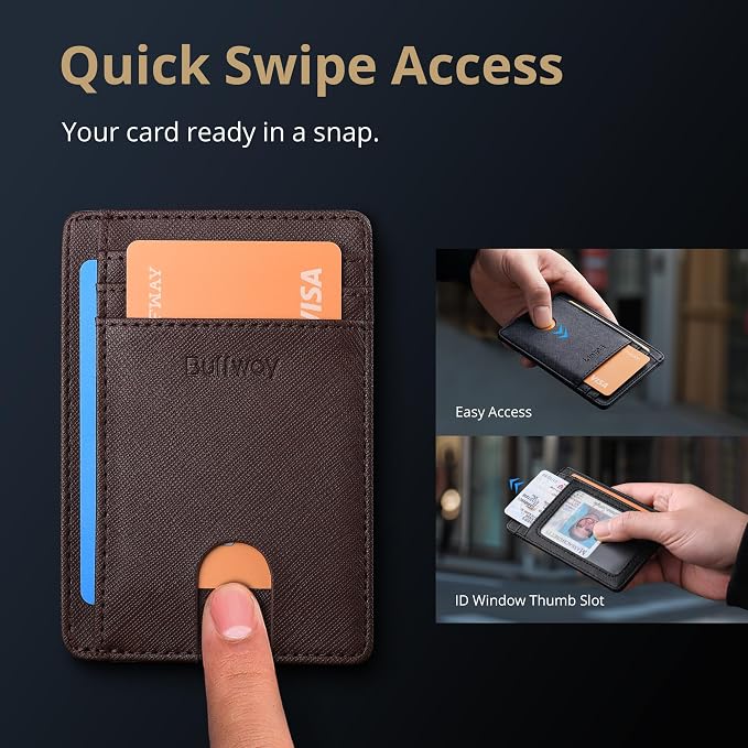 Buffway Slim Minimalist Front Pocket RFID Blocking Leather Wallets for Men and Women - Cross Coffee - Image 4