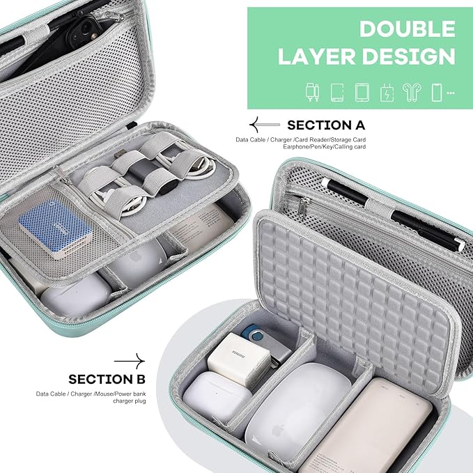 Hard Travel Electronic Organizer Case for MacBook Power Adapter Chargers Cables Power Bank Apple Magic Mouse Apple Pencil USB Flash Disk SD Card Hard Drive Shockproof Accessories Carrying Bag, Green - Image 7