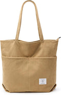 KALIDI Women Corduroy Tote Bag Zipper Casual Tote's Handbag Big Capacity Shoulder Bag with Pockets by KALIDIFANCYFOREST