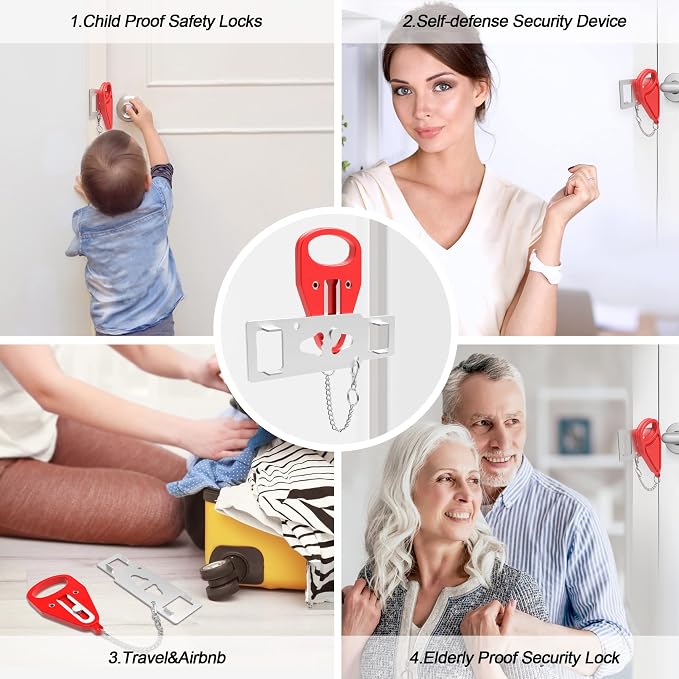 Portable Door Lock for Home Security Travel Lockdown Locker Safety Locks for Additional Safety and Privacy Perfect for Traveling Apartment College Red - Image 6