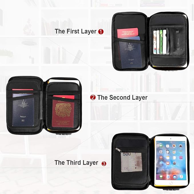 ENGPOW Small Fireproof Storage Organizer Case with Lock, 9”x 5.3”x 3.7” | Money Safe Wallet Carrying Bag with Multi-Pocket, Portable Home Travel for Cash,Card,Passport,Coin,Check,Bill,Soft Box,Black - Image 6