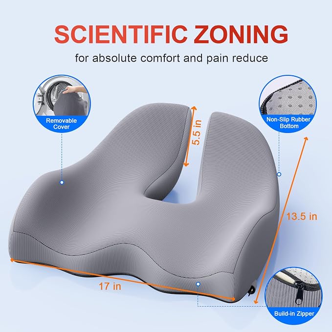 Benazcap X-Large Cooling Memory Foam Seat Cushion, Sciatica Pain Relief | Cool breathable cover, ergonomic cushion for long sitting. Eases sciatica & tailbone pain for office and gaming chairs - Image 5