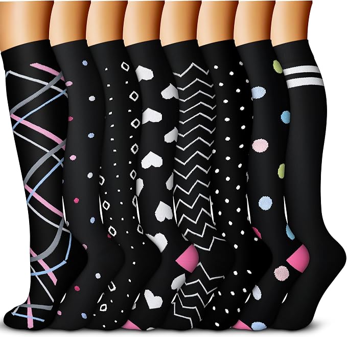 QUXIANG Copper Compression Socks for Women & Men Circulation (8 Pairs) - Best for Running Athletic Cycling - 15-20 mmHg by QUXIANG