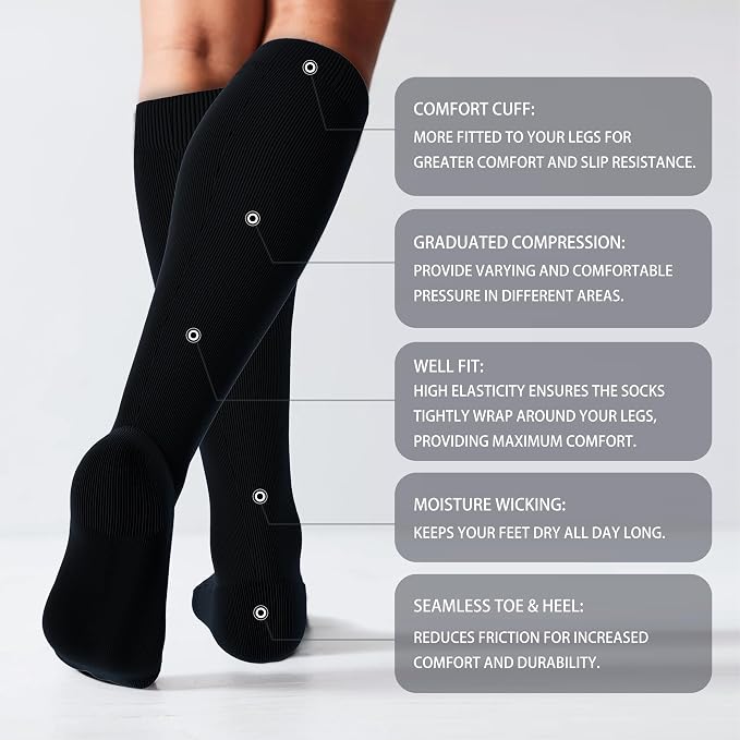 LEVSOX Cotton Compression Socks for Women&Men 20-30mmHg Knee High Cute Support Sock for Nurses Pregnancy Travel - Image 2