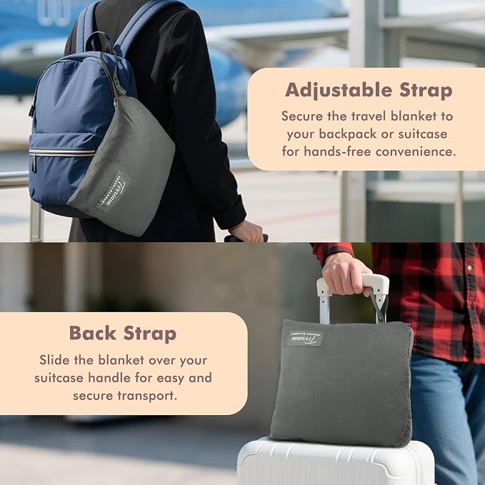 Tirrinia Travel Blanket Airplane Office Poncho 4 in 1 Premium Cozy Fleece Portable Poncho Blankets with Built-in Bag, Pocket - Image 4