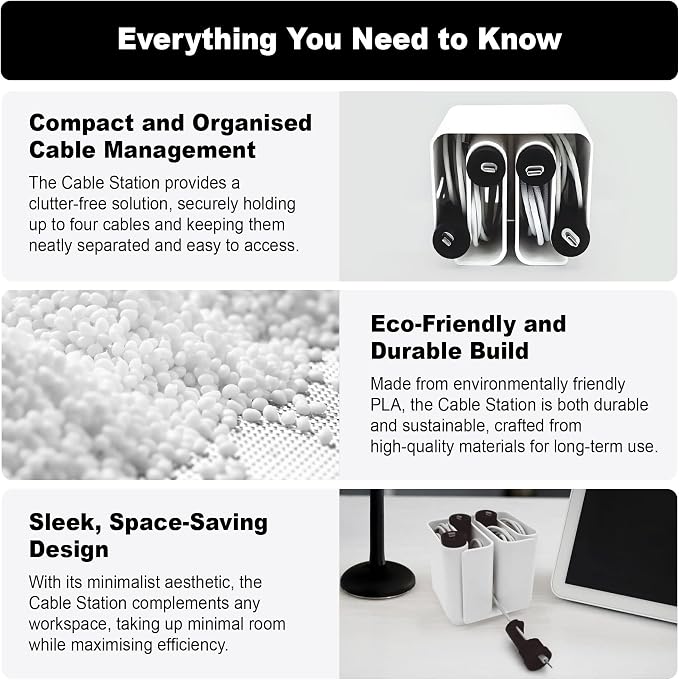 Cable Organizer with Multiple Compartments, Secure Cable Ends, Prevent Tangling, Tidy Workspace, Charging Solution, Desk Organizer Cord Management, White Plastic - Image 7
