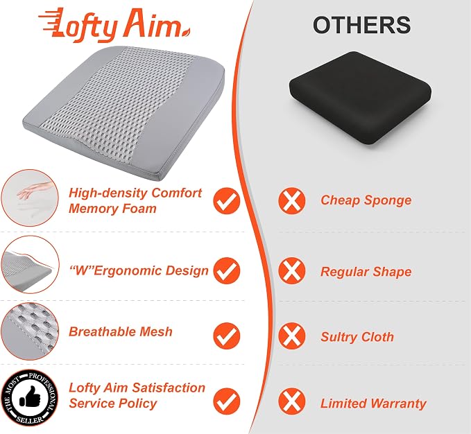 Lofty Aim Car Seat Cushion, Memory Foam Car Seat Cushions for Long Driving | Comfy Car Seat Pillow for Pain Relief, Driver Seat Cushion Adds Height, Butt Cushion for Car, Office Chair, 4D Mesh Gray - Image 9