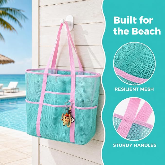 Mesh Beach Bag tote for women men cruise travel essentials swim pool towel bag for family vacation foldable must haves | foldable - Image 6