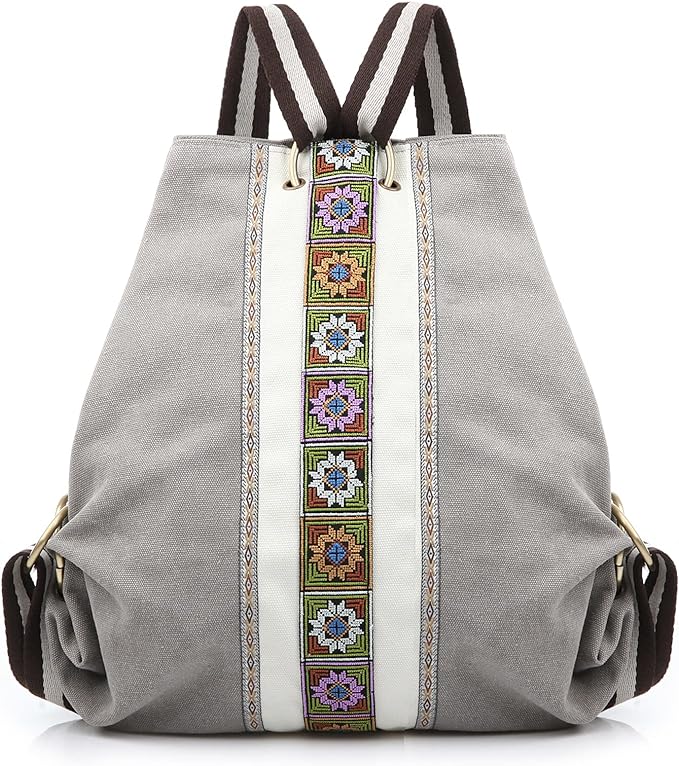 Goodhan Women Canvas Backpack Daypack Casual Shoulder Bag, Vintage Heavy-duty Anti-theft Travel Backpack, Light Grey by Goodhan