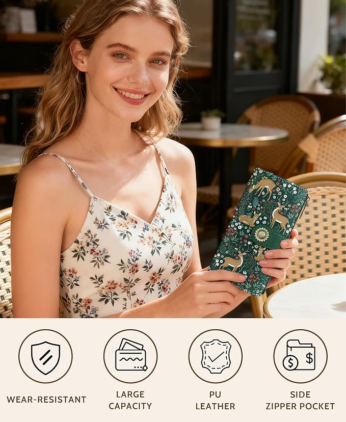 GIANCOMICS Cute Womens Wallet RFID, Flower Forest Credit Card Holder Bifold | Billfold, Cute Cash Purse, Travel Zipper Coin Pocket, Compact Clutch, PU Leather, ID Window, 11 Card Slots, Ladies Gift Woman - Image 2