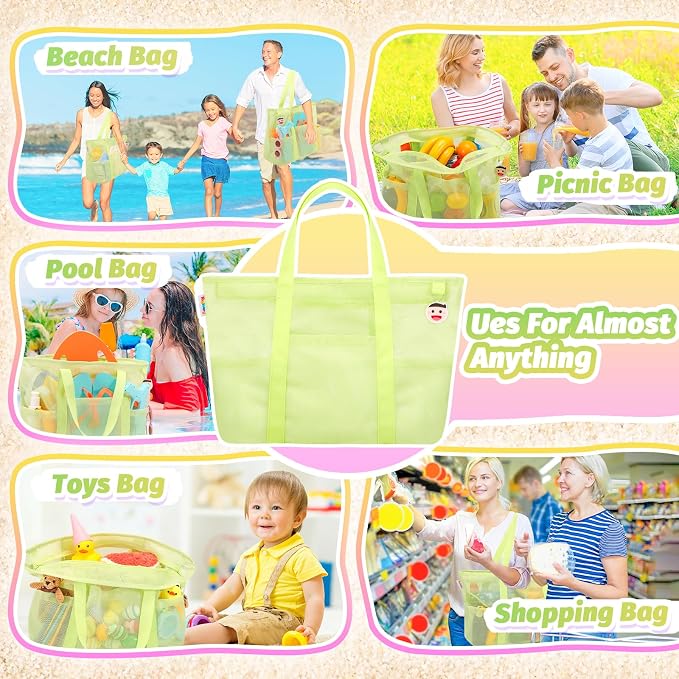 Tagitary Mesh Beach Bag with Zipper Large Beach Tote Waterproof Sandproof with 8 Pockets for Toys Pool Bag Beach Accessories - Image 6