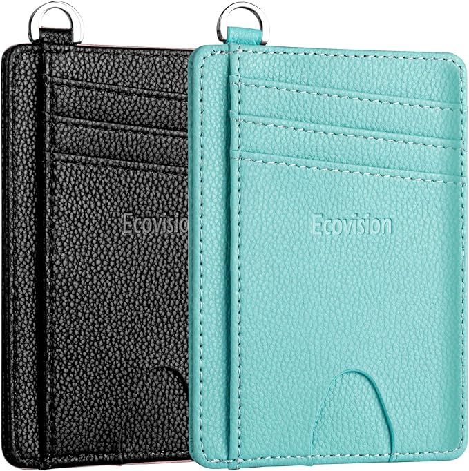 Slim Minimalist Front Pocket Wallet, RFID Blocking Credit Card Holder Wallet with Detachable D-Shackle for Men Women by Ecovision