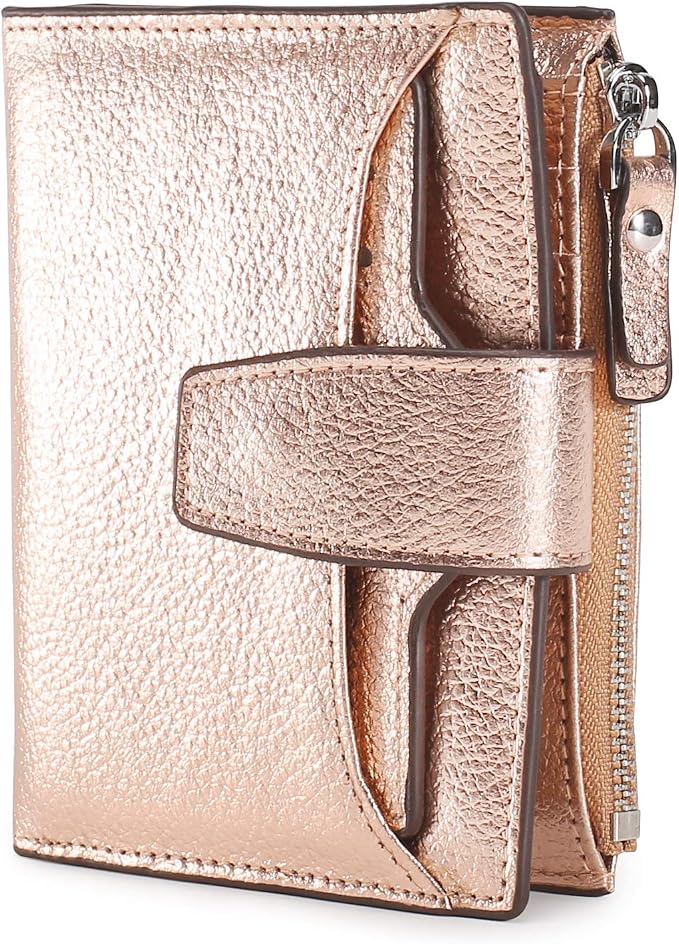 Women's RFID Blocking Leather Small Compact Bi-fold Zipper Pocket Wallet Card Case Purse with id Window - Image 6