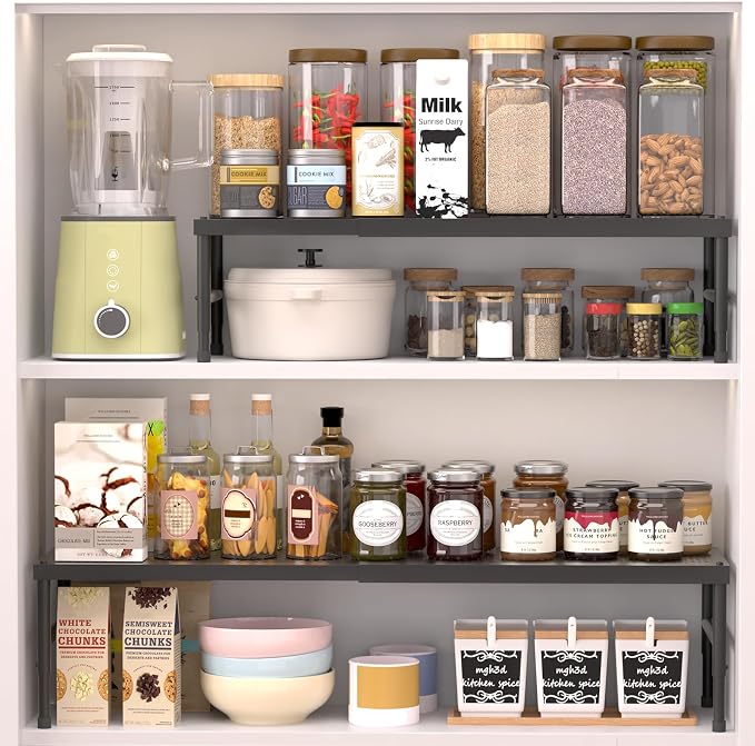 HI NINGER Expandable adjustable stackable kitchen organizer,Spice Racks,Counter Shelf for Cabinets,Small Cupboard Organizers,Heavy Duty Metal Pantry Storage Shelves Racks for kitchen,cabinet - Image 8