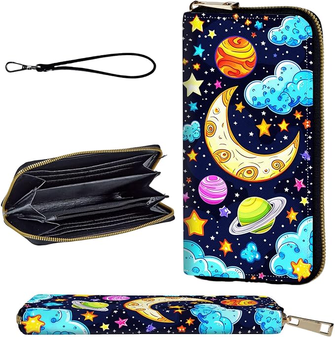 Wallet,Leather Long Wallet Suitable For Ladies And Teenagers - Detachable Wristband + RFID Travel Wallet With Card Slot - Colored Universe by Unknown